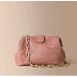 NEW Jules Kae Sophia Oversized Pink Clutch Purse Shoulder Bag Gold Chain NWT
